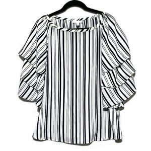 Charter Club Pullover Tunic Top Women's XL Blue White Stripes Flutter Sleeves